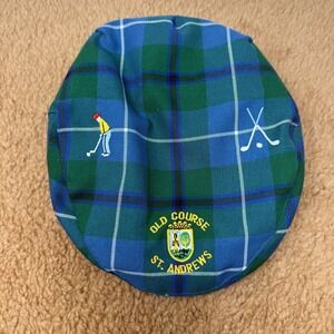 Old Course St Andrews Golf Hat Cabbie Flat Cap Scotland Plaid Green Blue